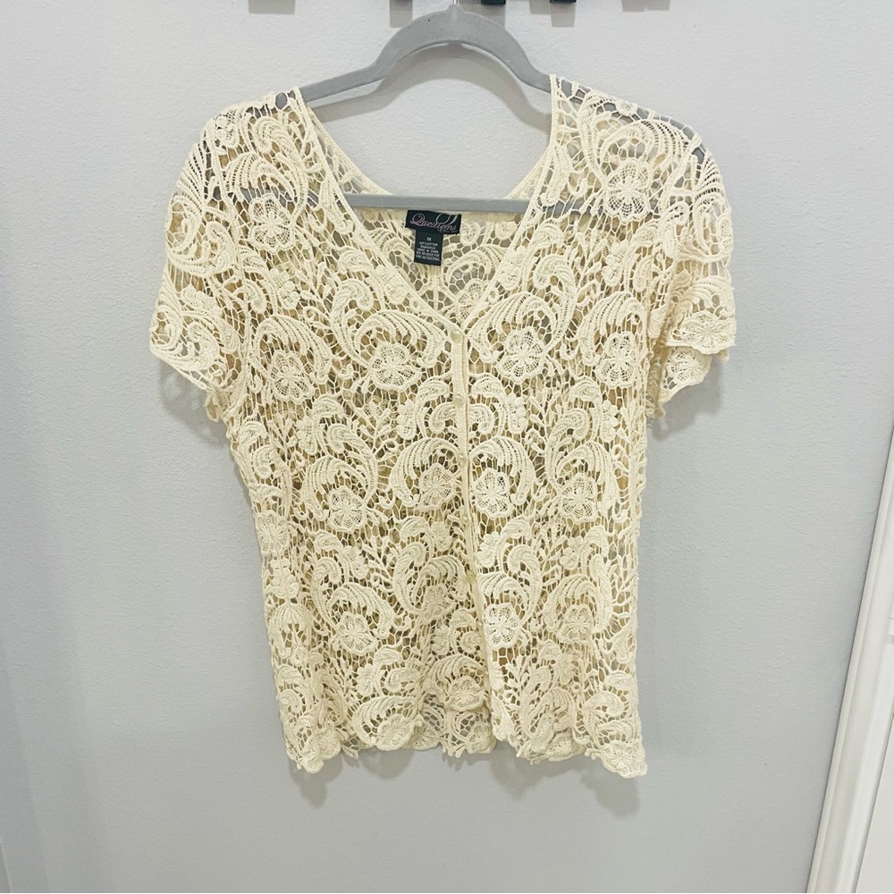 Questions By Say What Cream Cotton Cottagecore Crochet Lace Top Womens Size 1X